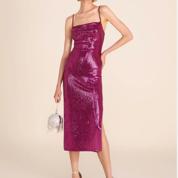 Le Chateau Pink Cowl Neck Sequin Midi Dress - Size Small - Picture 1 of 7